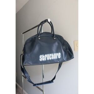 Vintage‎ Structure Blue Faux Leather Duffel Weekender Overnight Travel Bag